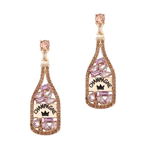 Pendientes de botella de champán dorados con diamantes de imitación y detalle de corona