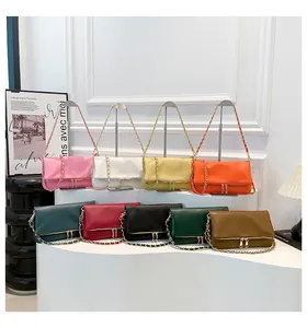Detail view of stylish chain crossbody bags displayed in nine different leather textures