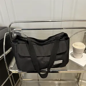 Minimalist Washed Cloth Messenger Bag Men Women Street Fashion Large Capacity Crossbody Bag Adjustable Strap Shoulder Bag