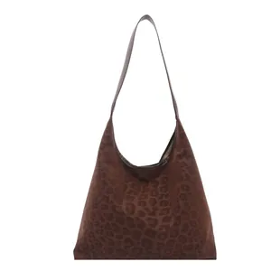 Sac à bandoulière hobo léopard minimaliste à grande capacité avec une texture en daim foncé