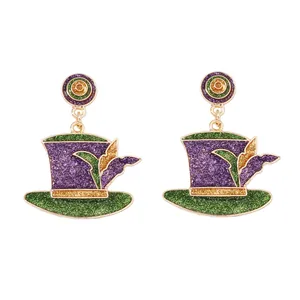 Pendientes de copa Mardi Gras con acabado de purpurina violeta verde y dorado lujo