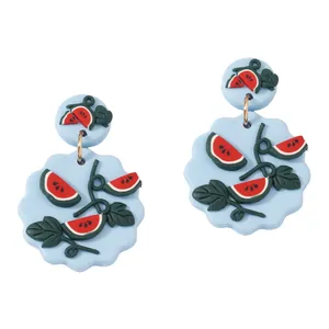 Summer Watermelon Polymer Clay Dangle Earrings Handmade Wavy Edge Fruit Drop Earrings For Women Fashion Jewelry Gift