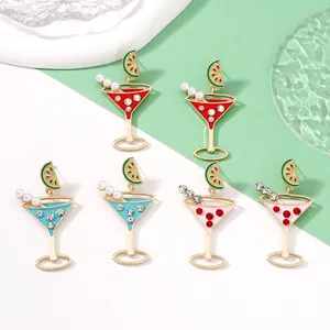 Cocktailglas Strass Künstliche Perlenimitat Ohrstecker Mit Edelstahl Ohrstecker-Stift Sommer Party Schmuck Für Damen