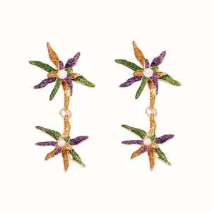 Boucles d'oreilles fleur géométriques scintillantes avec paillettes et perles nacrées