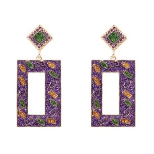 Pendientes geométricos de moda con purpurina violeta y acabado dorado para mujer