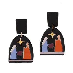 Polymer Ton Krippe Bogen Ohrhänger Weihnachten Religiöse Stern Bethlehem Tropfen Ohrringe Für Damen Feiertagsgeschenk