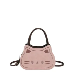 Sac à main chat de pain rose avec bandoulière réglable marron pour femme