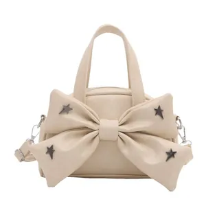 Bolso beige chic con lazo, remaches de estrella y correa de hombro ajustable mujer
