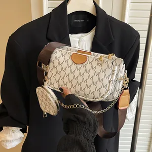 Three-in-one crossbody bag set in off-white PU leather with M-letter monogram prints