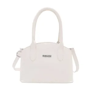 Chic cream white patent leather handbag with FASHION logo and detachable strap
