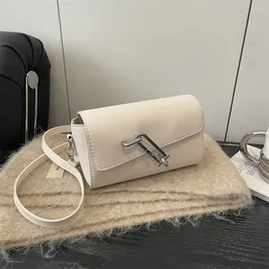 Sac à Bandoulière Minimaliste en Cuir PU pour Femme Boucle Métallique Géométrique Surpiqûres Sac à Épaule Polyvalent Quotidien