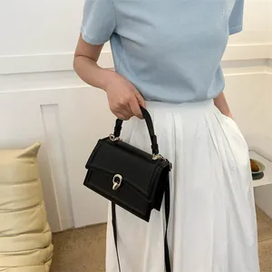 Vintage PU Leather Women Crossbody Bag With Gold Ring Buckle Fashion Small Square Handbag Commuting Shoulder Bag For Women