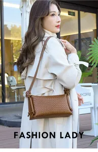 Détail du sac bandoulière en cuir marron tressé avec nœud élégant porté par un mannequin