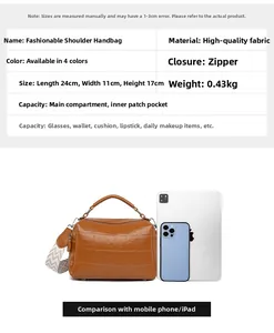 Size chart showing vintage shoulder bag dimensions 24x11x17cm and internal capacity details