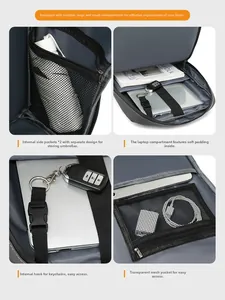 Detail of backpack interior with padded laptop compartment and organized pockets