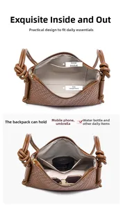 Vue détaillée du sac porté épaule marron tressé avec poche principale et nœud latéral