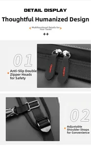 Detail of waterproof travel backpack with dual anti-slip zippers and adjustable straps