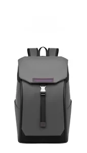Detail view of the waterproof business travel backpack with metal buckle and strap