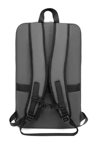 Rear view of waterproof travel backpack featuring luggage strap and padded shoulder straps