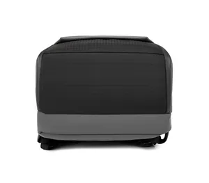 Detail view of water-resistant gray fabric and black weave texture on the fashion backpack