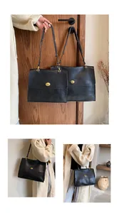 Detail showing high-quality black faux leather texture and elegant gold twist lock closure