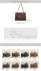 Detailed size comparison and specifications for the large and small PU crossbody bags
