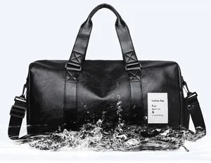 Sac de voyage étanche en cuir PU avec doubles poignées et effet d'éclaboussure