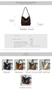 Detailed size chart and dimensions diagram for the large capacity vintage PU tote backpack