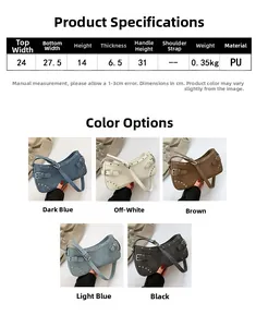 Tableau des tailles et guide des couleurs pour sacs à bandoulière en PU style denim