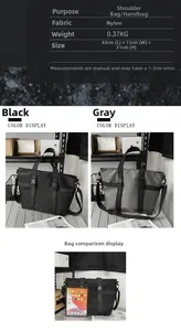 Dimensions et vue de la capacité des sacs fourre-tout en nylon noir et gris pour voyage