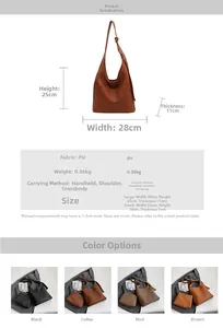 Detailed size chart and multi-color comparison of large capacity soft PU hobo bags