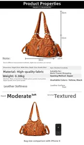 Detailed size specifications for the vintage brown leather motorcycle handbag with dimensions