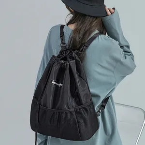 Sac à Dos Imperméable en Nylon avec Cordon de Serrage Sac Seau en Maille pour Hommes Femmes Streetwear Décontracté Voyage École Sport Sac à Épaule