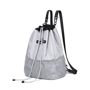 Sac à dos à cordon argenté tendance avec poche en filet et sangles réglables