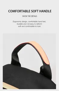 Detail of ergonomic oxford fabric backpack handle with brown leather and red edge sealing