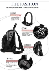 Détails du sac à dos en cuir PU noir brillant avec fermetures éclair et boucles argentées