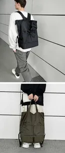 Schwarzer und olivfarbener Nylon Rucksack mit praktischem Reißverschlussfach am Boden