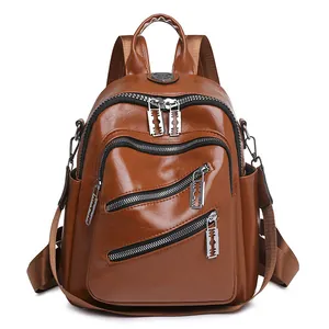 Sac à dos marron en cuir PU pour femme avec détails de fermeture éclair lame de rasoir