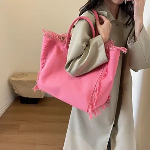 Sac Cabas en Toile de Grande Capacité Avec Glands Sac à Bandoulière à la Mode pour Femmes Voyage Quotidien Sac à Main