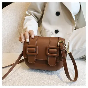 Fashion PU Leather Small Square Bag For Women Versatile Single Shoulder Crossbody Bag With Decorative Buckle Daily Minimalist Purse