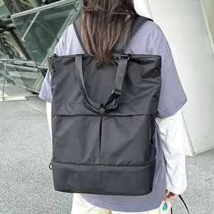 Wasserdichter schwarzer Nylon-Rucksack und Tragetasche für Pendler mit separatem Bodenfach