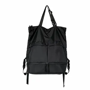 Wasserdichter schwarzer Nylon-Rucksack mit Multifunktionstaschen und Schuhfach