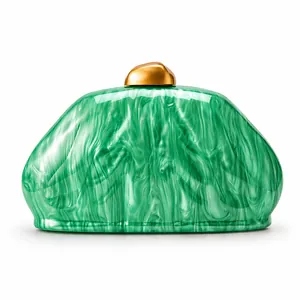 Green marble acrylic clutch bag with modern gold irregular metal clasp for evening events