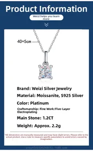 Détail du pendentif moissanite princesse 1,2 ct en argent 925 avec spécifications