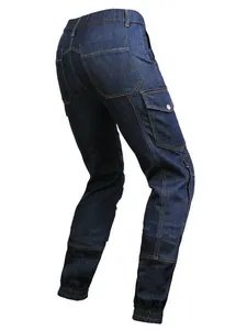 Slim-fit dark blue motorcycle jeans with cordura fabric and elastic cuffed hems