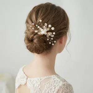 Pic À Cheveux De Mariage Élégant Avec Feuilles En Alliage Doré Et Künstliche Perles D'Imitation Épingle En U Avec Strass Pour Mariage Fête Femme Accessoires Cheveux