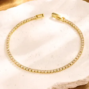 Elegant 18K gold plated tennis bracelet with sparkling round AAA zirconia crystals