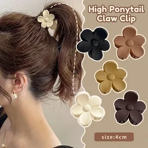 Fünf matte Blumen-Haarklammern in verschiedenen Farben wie Schwarz und Beige, 4 cm Größe