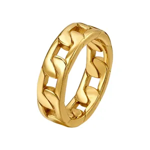 Minimalist gold Cuban link chain ring in polished stainless steel for a modern look