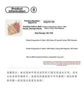 Detailed size chart and material composition for girls floral summer strap dress
